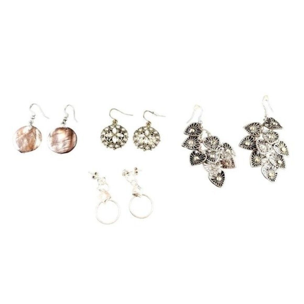 Vintage Filigree Boho Earring Lot of 4 Silver Tone Shell Hoop Dangle Pier y2k